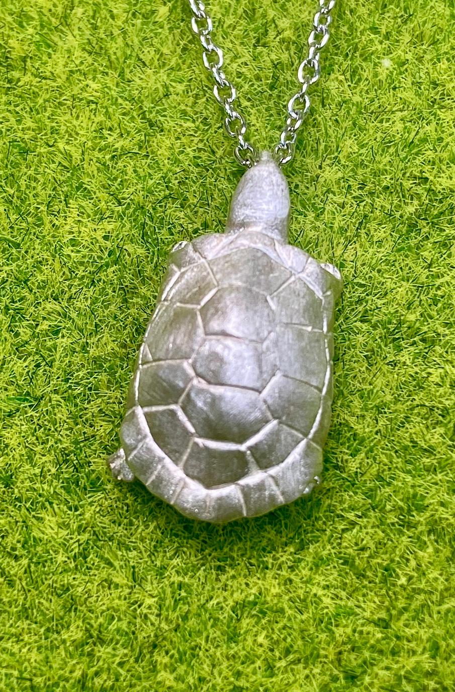 亀さんペンダントネックレス　シルバー荒らし仕様